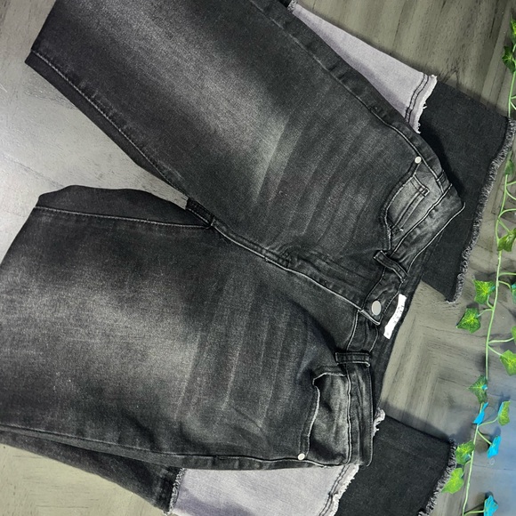 (3x$25) Moda Luxe Women's Black Gray Patchwork Flare Wide Leg Fray Hem Jeans - Picture 3 of 5